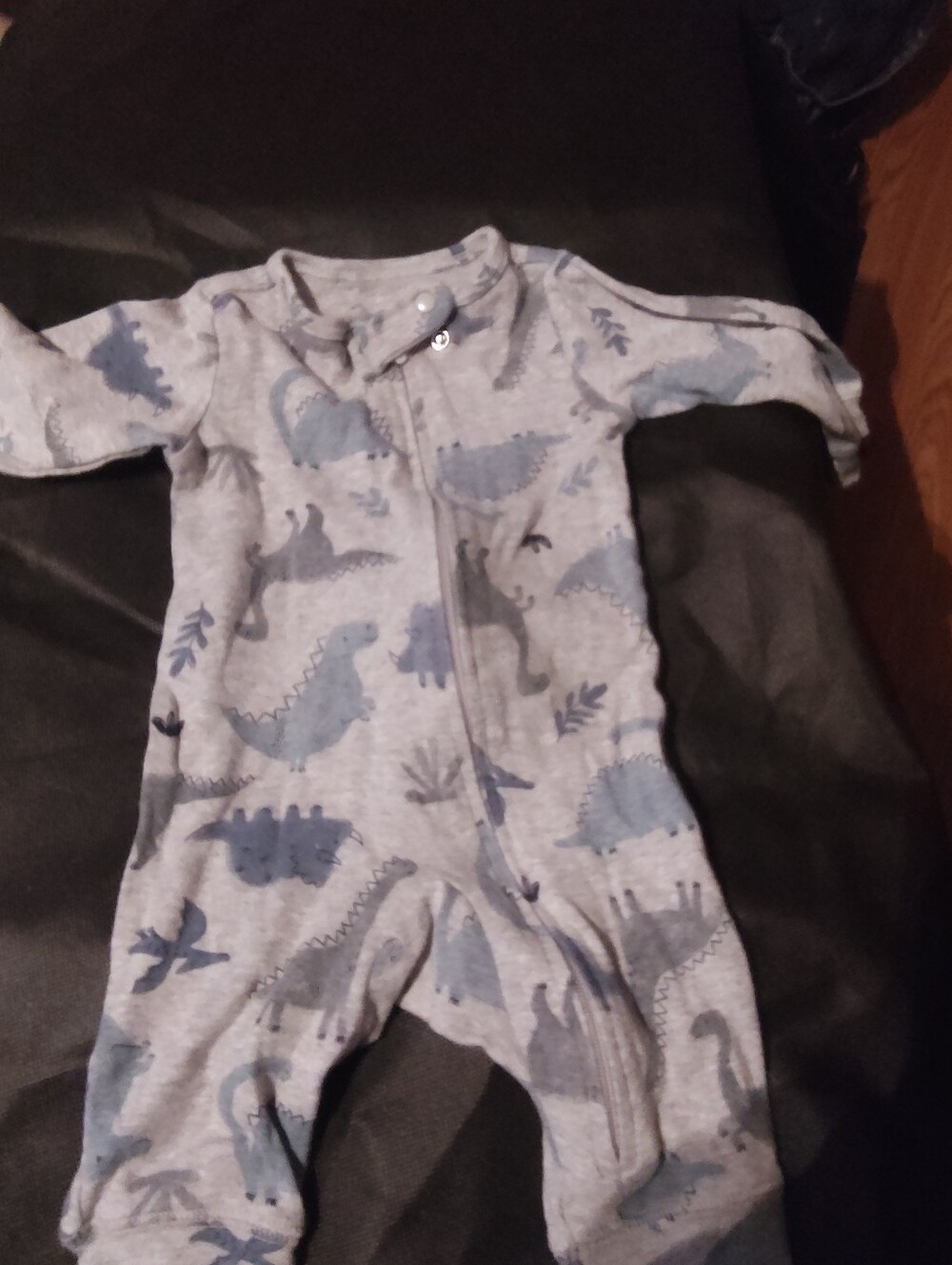 Carter's Light Gray and Blue Dinosaur Zip Footie